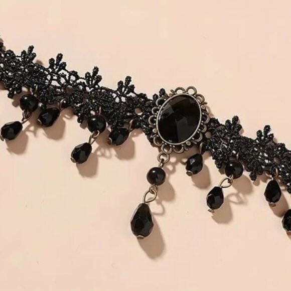 Black Lace Gothic Choker Necklace – Vampire Costume Jewelry - Picture 5 of 7